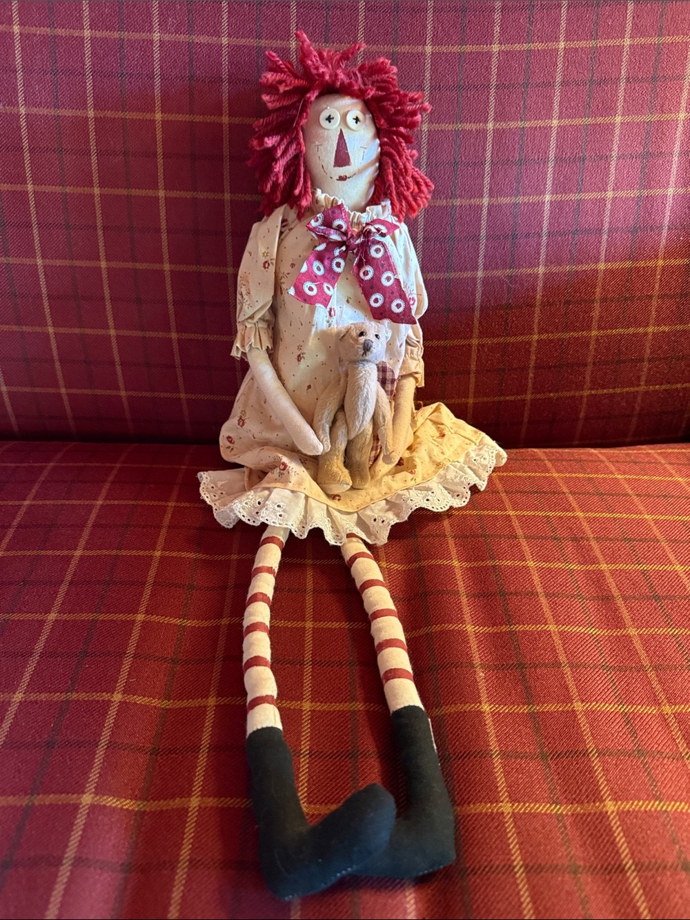 Del Ton Raggedy Anne Doll Plush with Striped Legs and Bow